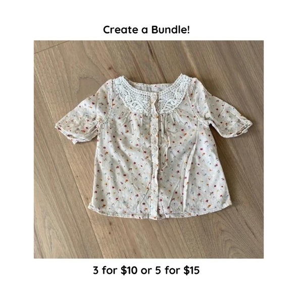OshKosh Kids Girls Floral Three Quarter Sleeve Peasant Shirt with Lace Size 18M - Picture 1 of 7